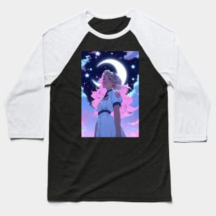 Anime nurse moon lover in night sky cresent moon stars Baseball T-Shirt